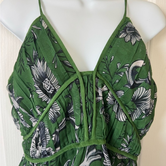 Large Anthropologie Penny Green Floral V-neck Midi Dress - Picture 4 of 10